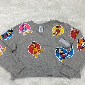 Disney Gray Sweatshirt with Multicolor Mickey, Minnie, Donald & Pluto Patches